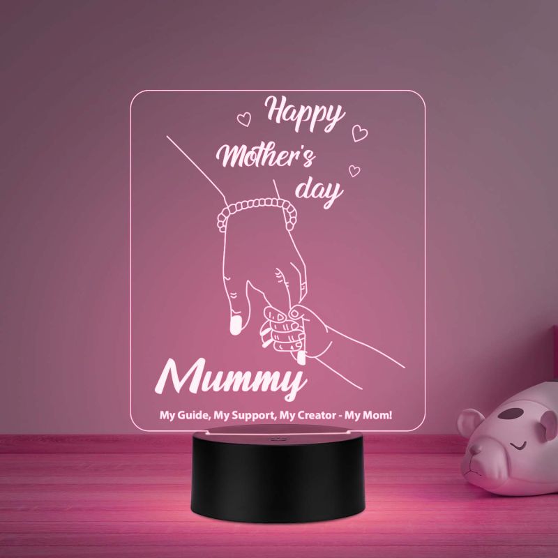 Happy Mothers Day 3D Illusion Night Lamp with Automatic Color Changing Light & USB Powered Mom Hand Holding Design Emotional Gift for Mom from Daughter & Son